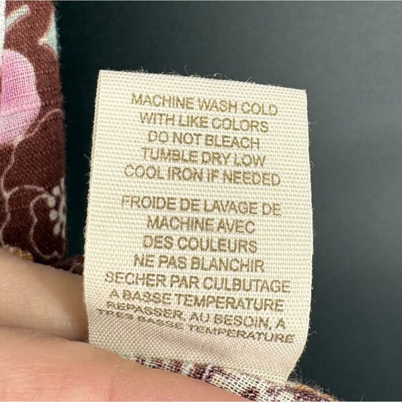 Free People Women's Boho Floral Denim Trim Mini Dress 6 Brown Mixed Media Y2k - Picture 6 of 9